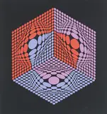 Ohne Titel (Composition Cinetique) by Victor Vasarely, Farbserigrafie auf schwarzem Karton, sold Feb 2020