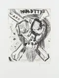 Jonathan Meese, DON SKELETTI IM FETTNAPF MIT 10 ZÄPFCHEN, 2007, Radierung auf Somerset (Wasserzeichen)