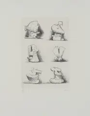 "Six Sculptures" by Henry Moore, 1970, Radierung auf BFK RIVES (Wasserzeichen), sold Feb 2020