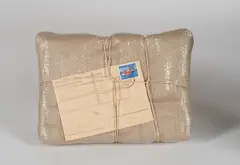 Monschau Project by Christo, 1971, Do-it-yourself-Katalog zum Monschau-Projekt. Mit Kunststoffgewebe und Bindfaden verpackte Kartonschachtel mit Inhalt., sold Oct 2019