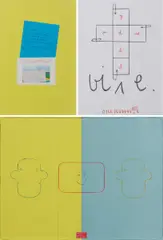 Robert Filliou, Serie von 3 Offsets, 1984, C1 und C2: Farboffset auf festem Velin; C3: Farboffset auf Velin, collagiert auf Velin