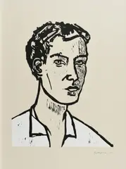 Kopf by Stephan Balkenhol, 2004, Farbholzschnitt auf grauem Somerset (Wasserzeichen), sold Aug 2019