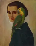 Gustav Wunderwald, Dame mit Papagei (Die Gattin des Künstlers)
