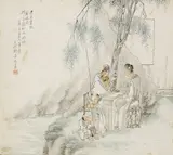 Wenbin Qian, Sechs Albumblätter mit historischen Persönlichkeiten, Tusche und leichte Pigmente auf Papier