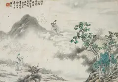 Donghuai Wu, Vier Albumblätter mit Geschichten und Legenden, Ein Blatt zyklisch datiert 1868, Tusche und leichte Pigmente auf Papier