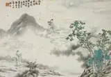 Donghuai Wu, Vier Albumblätter mit Geschichten und Legenden, Ein Blatt zyklisch datiert 1868, Tusche und leichte Pigmente auf Papier