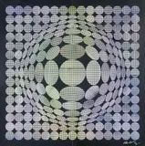 Victor Vasarely, Ohne Titel, 1970, Collage (Selbstreflektierende Aufkleber) und Bleistift auf Karton