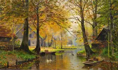 Spreewalddorf im Herbst by Walter Moras, Öl auf Leinwand, sold Nov 2019