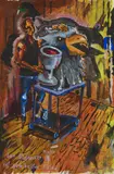 Jörg Immendorff, "Der Bildhauer im Maler ist sein bester Feind", 1989, Mischtechnik auf Papier