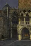 Theodor Groll, Die Porta della Carta zwischen San Marco und dem Dogenpalast in Venedig, Öl auf Leinwand