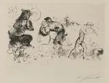 Lovis Corinth, Faun, Nymphe und Schweinehirt, 1923, Radierung auf Velin