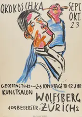 Oskar Kokoschka, Selbstbildnis von zwei Seiten als Maler, 1923, Farblithografie auf Papier