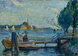 Auf dem Fährsteg bei Travemünde by Heinrich Eduard Linde-Walther, Öl auf Leinwand, sold Nov 2019