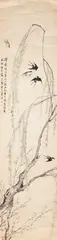 Naiqi Zhang, Schwalben mit Weiden im Frühling, Tusche und leichte Farben auf Papier