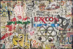 Greg Haberny, "China Duty, Product of China", Mischtechnik, collagiert auf Holz
