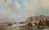 Cornelis Gerrit Verburgh, Eisvergnügen, Öl auf Leinwand