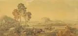 Blick auf das alte Athen mit der Akropolis über den Häusern der Stadt by Johann Friedrich Tielker, Aquarellierte Federzeichnung auf Papier, sold Nov 2019