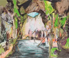 Wash Up (cave of enlightenment) by Hernan Bas, 2009, oil on canvas laid on panel, sold Dec 2019