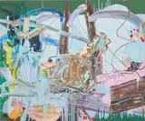 Fiona Rae, Untitled (blue & green), 1993, oil, acrylic and charcoal on canvas
