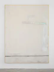David Ostrowski, F (Jung, Brutal, Gutaussehend), 2012, acrylic, lacquer, adhesive foil and cotton collage on canvas, in artist's frame