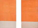 Fredrik Værslev, UNTITLED (CANOPY PAINTING), 2013, spray paint, corrosion protective spray, lacquer, white spirit, gravel and wooden shavings collage on stitched canvas, diptych