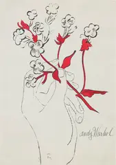 Hand with Flowers by Andy Warhol, 1957, hand-coloured lithograph on paper, sold Dec 2019