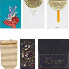 Wangechi Mutu, Two Works: (i) Untitled ; (ii) Untitled, 2001, (i) paper, glitter and sequin collage on card with painted paper doily and tape collage on envelope, in 2 parts (ii) sequin collage and pen on card with pen on handmade envelope, in 2 parts
