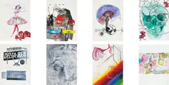 Tony Oursler, Eight works: (i) Monkey ; (ii) Copy / Endocrin ; (iii) Cold War ; (iv) Untitled ; (v) Bean ; (vi) Gray Devil ; (vii) Sexual Bounce Back ; (viii) Screen, 1999, (i) acrylic on paper (ii) gouache, marker pen and ink pen on paper (iii) (iv) (v) (vi) gouache on paper (vii) gouache, coloured pencil, marker pen and ink pen on paper (viii) gouache and acrylic on paper