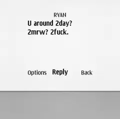 Adam McEwen, Untitled Text Msg (Ryan), 2007, matte black adhesive vinyl on wall