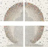 Gonkar Gyatso, The Shambala of Modern Times, 2009, Giclée and silkscreen with gold and silver leaf on paper, quadriptych