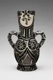 Pablo Picasso, Vase deux anses hautes (Vase with Two High Handles, The Queen), 1953, White earthenware turned vase, painted in black, white and black patina, with knife engraving and partial brushed glaze
