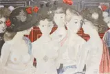 Paul Delvaux, Murmures (Murmurings), 1979, Screenprint in colours, on silk, stretched over board