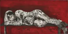 Sleeper Red, from Sleeper Series by William Kentridge, 1997, Etching and aquatint in colours with drypoint, on Arches paper, the full sheet, sold Jan 2019