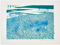 David Hockney, Lithograph of Water Made of Lines, a Green Wash, and a Light Blue Wash, 1978-80, Lithograph in colours, on TGL handmade paper, with full margins