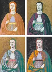 Saint Apollonia by Andy Warhol, 1984, Four unique screenprints in colours, on Essex Offset Kid Finish paper, the full sheets, sold Jan 2019