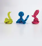 Jeff Koons, Balloon Swan (Yellow); Balloon Monkey (Blue); and Balloon Rabbit (Red), 2017, Three porcelain multiples painted in chrome, all contained in the original foam lined boxes with silver printed signature