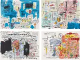 Ascent; Olympic; Leeches; and Liberty by Jean-Michel Basquiat, 1982-1983/2017, The complete set of four screenprints in colours, on Somerset Satin paper, the full sheets, with colophon, the sheets lo, sold Jan 2019