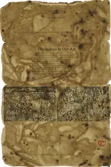 The Sadness In Our Art by Gilbert&George, 1970, Letterpress and line block print, on dyed and individually burnt paper, contained in the original letterpress envelope, offered Jan 2019
