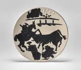 Picador (Bullfighter) by Pablo Picasso, 1952, White earthenware dish, with black engobe decoration recto and verso, sold Jan 2019