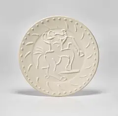 Centaure (Centaur) by Pablo Picasso, 1956, White earthenware round plate with white engobe decoration, sold Jan 2019
