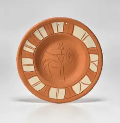 Centaure (Centaur) by Pablo Picasso, 1950, Red earthenware round plate painted in white, sold Jan 2019