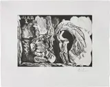 Pablo Picasso, Fumeur de pipe et femme retroussant son jupon (Pipe-Smoker and Woman Trussing her Petticoats), 1966, Etching and aquatint, on BFK Rives paper, with full margins
