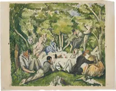Le Déjeuner sur l'herbe (Lunch on the Grass) by Paul Cézanne, circa 1914, Lithograph in colours, on chine-volant paper, with full margins, sold Jan 2019