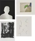 Various Artists, Eerbetoon aan Jan Hoet, 8 Mei 2004 (Tribute to Jan Hoet, 8 May 2004), 2004, The complete set of four prints, including two lithographs and two screenprints in colours, one with silver mylar collage, on various papers, the full sheets and with full margins, the sheets loose (as issued) contained in the original card portfolio with fabric-covered corners and spine