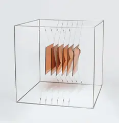 Piotr Kowalski, Cube No. 10, 1967, Multiple comprised of 6 shaped Plexiglas plates suspended within a cube framework of stainless steel rods
