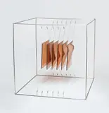 Piotr Kowalski, Cube No. 10, 1967, Multiple comprised of 6 shaped Plexiglas plates suspended within a cube framework of stainless steel rods