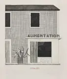 David Hockney, French Shop, 1971, Etching and aquatint, in black and red, on wove paper, with full margins