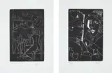Edward Burra, Fleet's Inn; and Two at the Bar, from Woodcuts 1928-29, 1971, Two woodcuts, on laid paper, with full margins