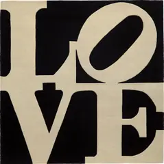 Chosen Love by Robert Indiana, 1995, Skein dyed, hand carved and hand tufted archival New Zealand woollen rug, with natural latex backing, sold Jan 2019