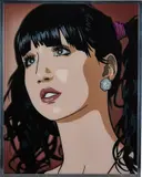 Elena and Cressie get ready for the party. 5 by Julian Opie, 2011, Screenprint in colours, on Perspex with background inkjet print in colours on paper, the full sheet, offered Jan 2019